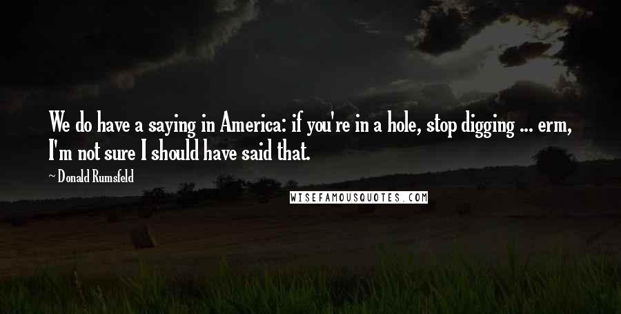 Donald Rumsfeld Quotes: We do have a saying in America: if you're in a hole, stop digging ... erm, I'm not sure I should have said that.