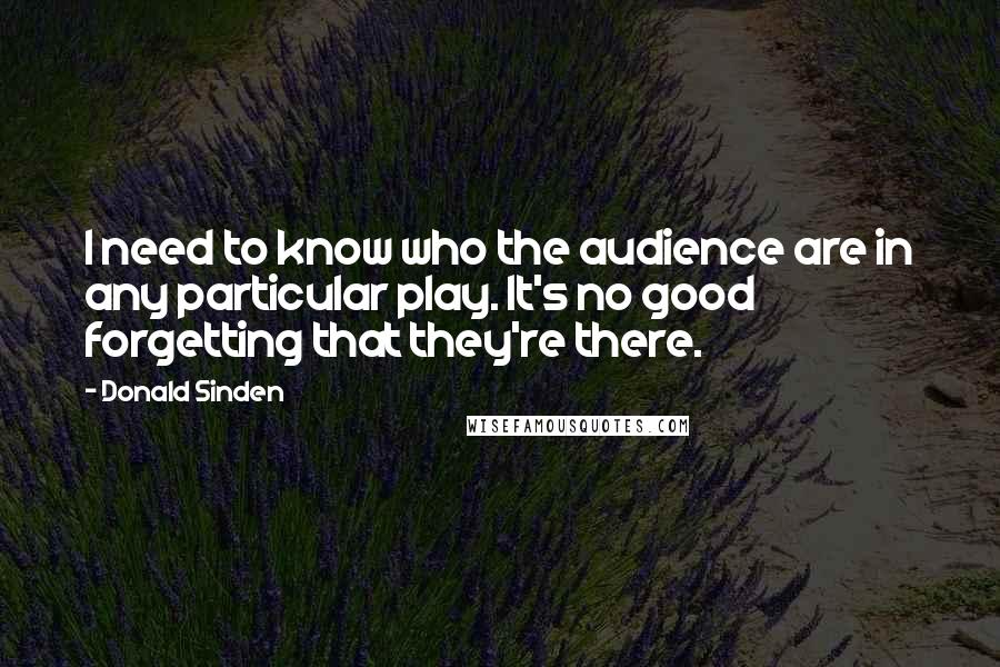 Donald Sinden Quotes: I need to know who the audience are in any particular play. It's no good forgetting that they're there.