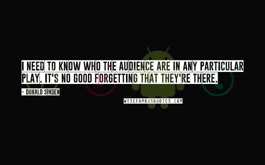 Donald Sinden Quotes: I need to know who the audience are in any particular play. It's no good forgetting that they're there.