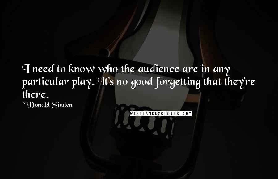 Donald Sinden Quotes: I need to know who the audience are in any particular play. It's no good forgetting that they're there.