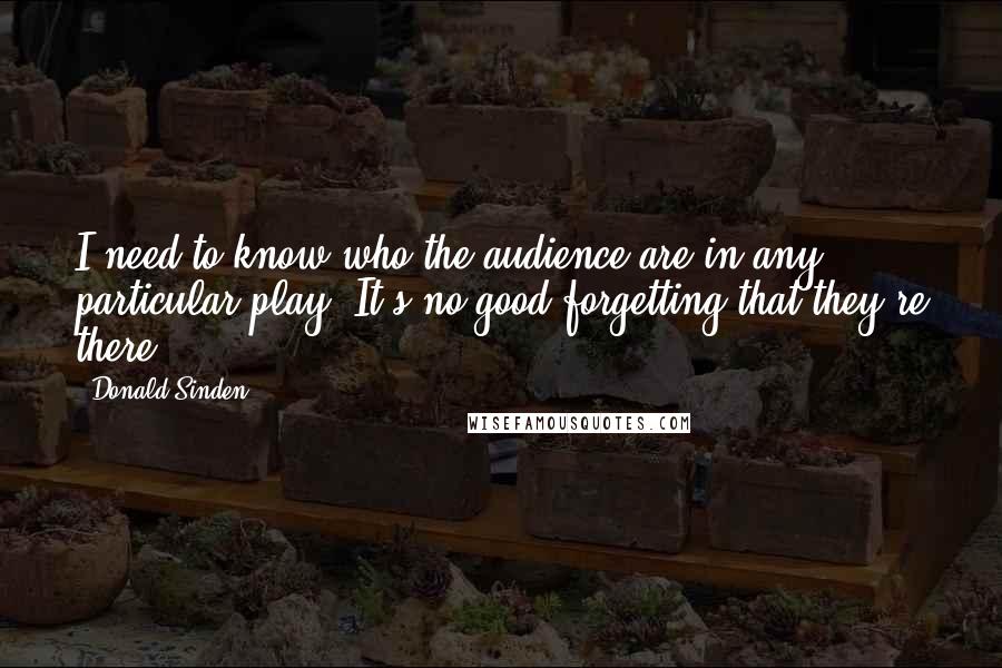 Donald Sinden Quotes: I need to know who the audience are in any particular play. It's no good forgetting that they're there.