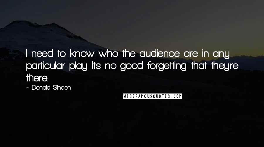 Donald Sinden Quotes: I need to know who the audience are in any particular play. It's no good forgetting that they're there.