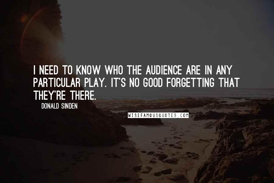 Donald Sinden Quotes: I need to know who the audience are in any particular play. It's no good forgetting that they're there.