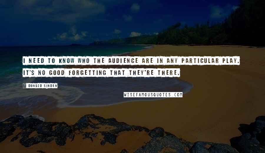 Donald Sinden Quotes: I need to know who the audience are in any particular play. It's no good forgetting that they're there.