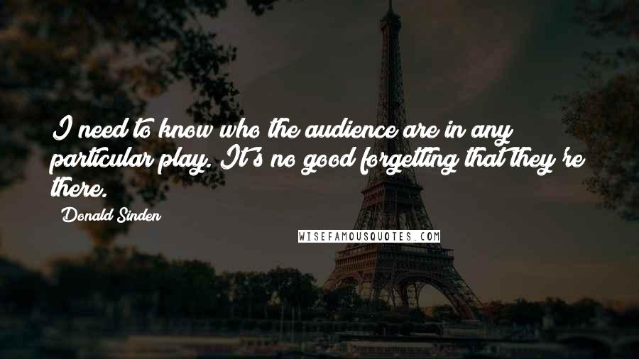 Donald Sinden Quotes: I need to know who the audience are in any particular play. It's no good forgetting that they're there.