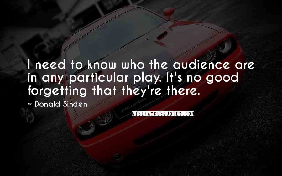 Donald Sinden Quotes: I need to know who the audience are in any particular play. It's no good forgetting that they're there.