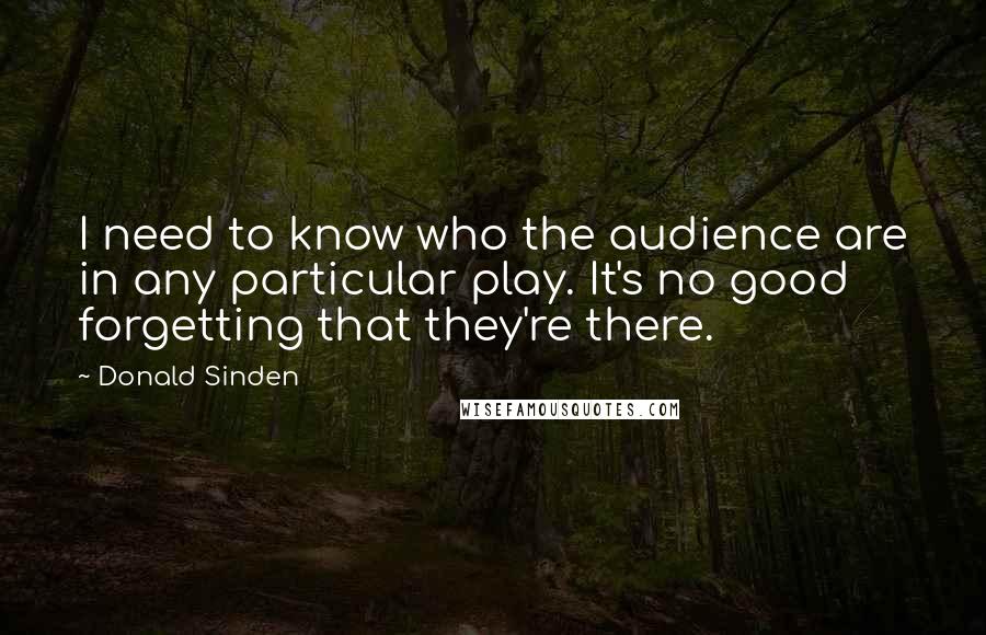 Donald Sinden Quotes: I need to know who the audience are in any particular play. It's no good forgetting that they're there.