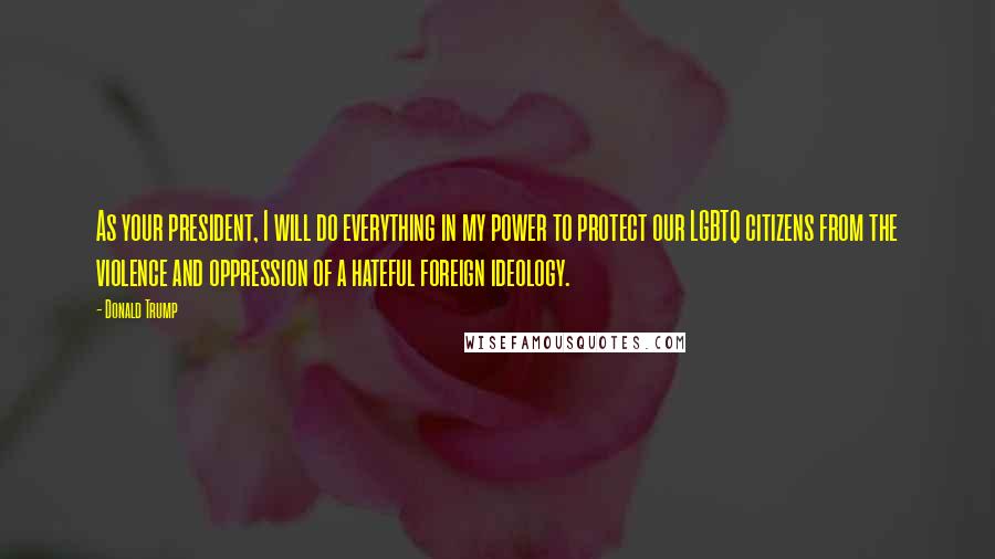 Donald Trump Quotes: As your president, I will do everything in my power to protect our LGBTQ citizens from the violence and oppression of a hateful foreign ideology.