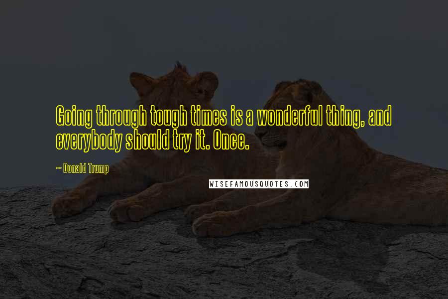 Donald Trump Quotes: Going through tough times is a wonderful thing, and everybody should try it. Once.
