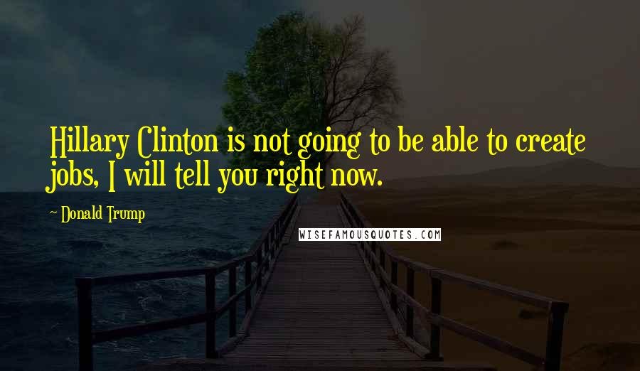 Donald Trump Quotes: Hillary Clinton is not going to be able to create jobs, I will tell you right now.