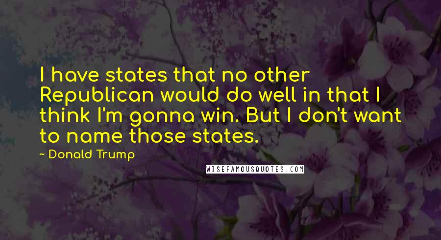 Donald Trump Quotes: I have states that no other Republican would do well in that I think I'm gonna win. But I don't want to name those states.