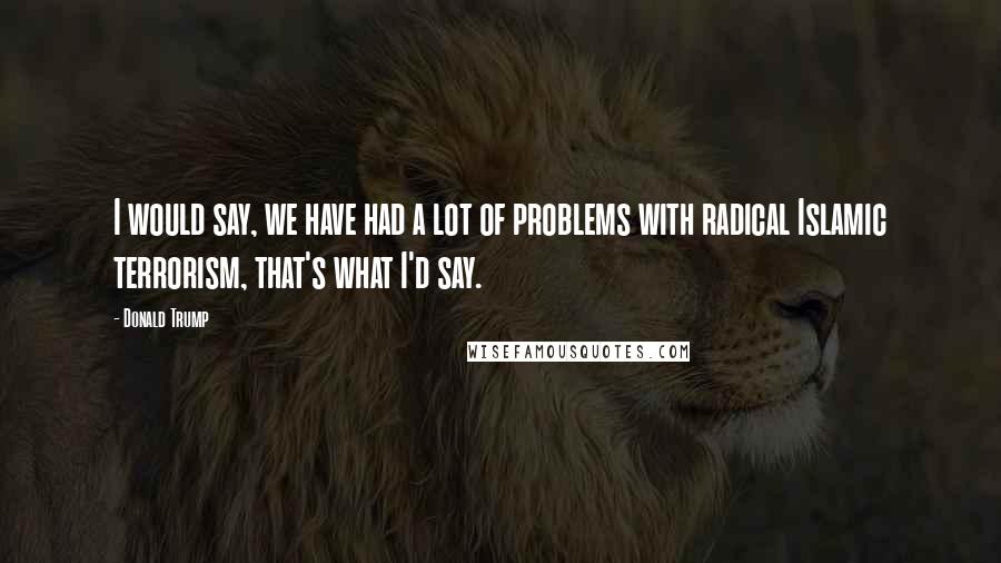 Donald Trump Quotes: I would say, we have had a lot of problems with radical Islamic terrorism, that's what I'd say.