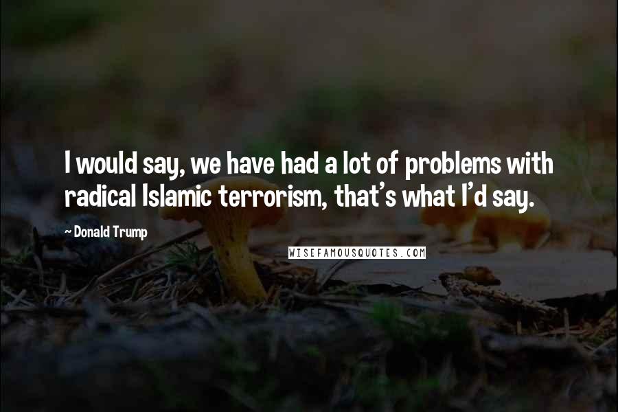 Donald Trump Quotes: I would say, we have had a lot of problems with radical Islamic terrorism, that's what I'd say.