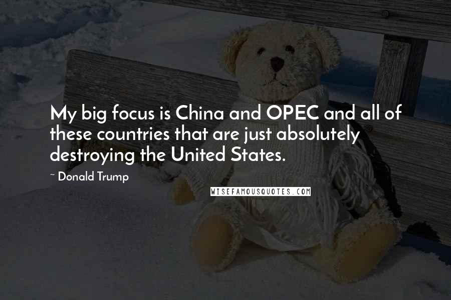 Donald Trump Quotes: My big focus is China and OPEC and all of these countries that are just absolutely destroying the United States.