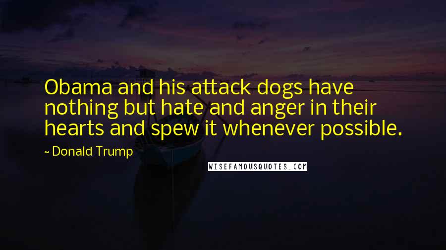 Donald Trump Quotes: Obama and his attack dogs have nothing but hate and anger in their hearts and spew it whenever possible.