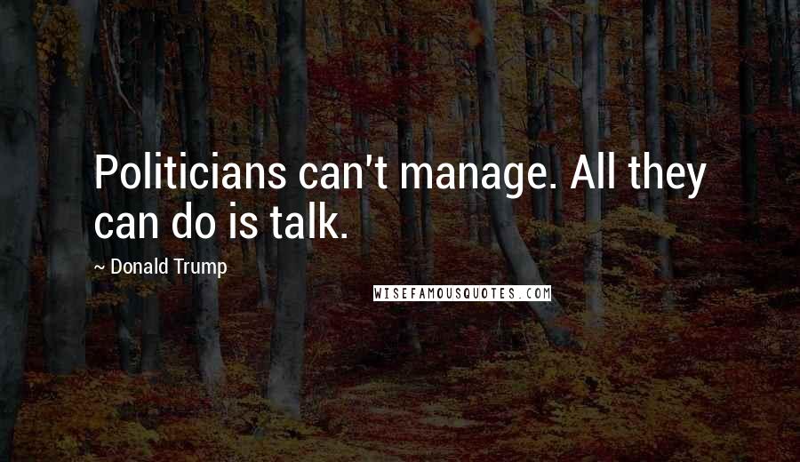 Donald Trump Quotes: Politicians can't manage. All they can do is talk.