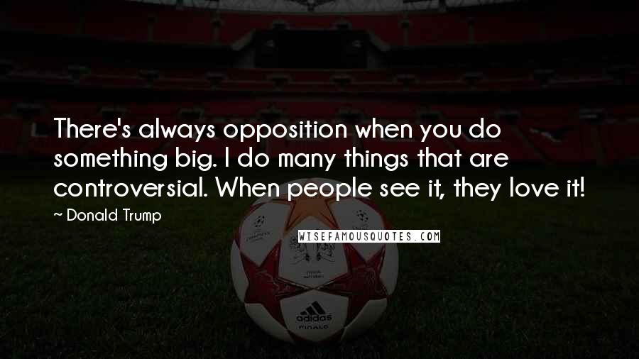 Donald Trump Quotes: There's always opposition when you do something big. I do many things that are controversial. When people see it, they love it!