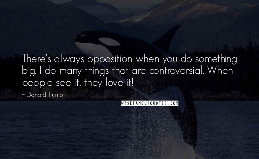 Donald Trump Quotes: There's always opposition when you do something big. I do many things that are controversial. When people see it, they love it!