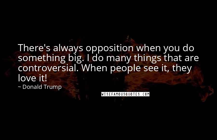 Donald Trump Quotes: There's always opposition when you do something big. I do many things that are controversial. When people see it, they love it!