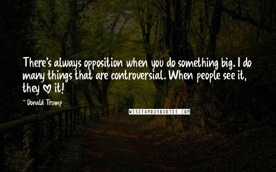 Donald Trump Quotes: There's always opposition when you do something big. I do many things that are controversial. When people see it, they love it!