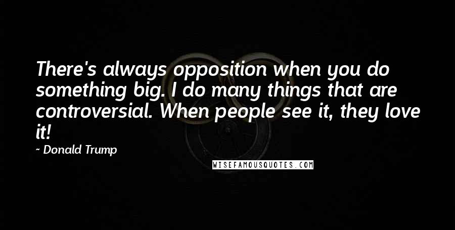 Donald Trump Quotes: There's always opposition when you do something big. I do many things that are controversial. When people see it, they love it!