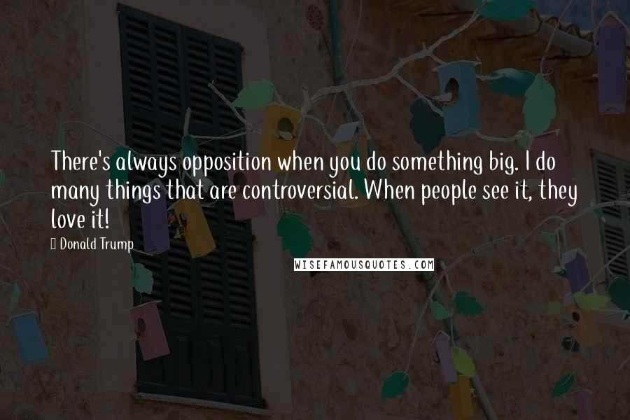 Donald Trump Quotes: There's always opposition when you do something big. I do many things that are controversial. When people see it, they love it!