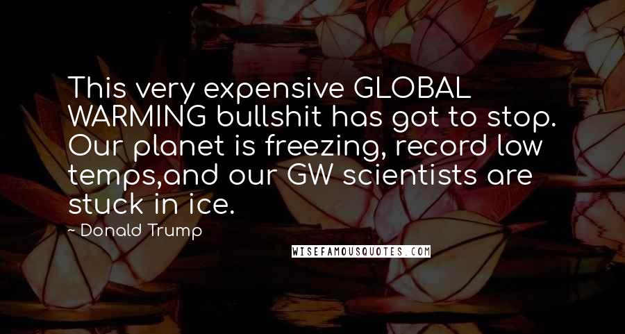 Donald Trump Quotes: This very expensive GLOBAL WARMING bullshit has got to stop. Our planet is freezing, record low temps,and our GW scientists are stuck in ice.