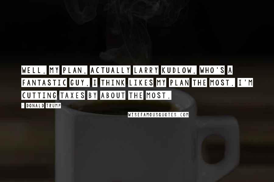 Donald Trump Quotes: Well, my plan, actually Larry Kudlow, who's a fantastic guy, I think likes my plan the most. I'm cutting taxes by about the most.