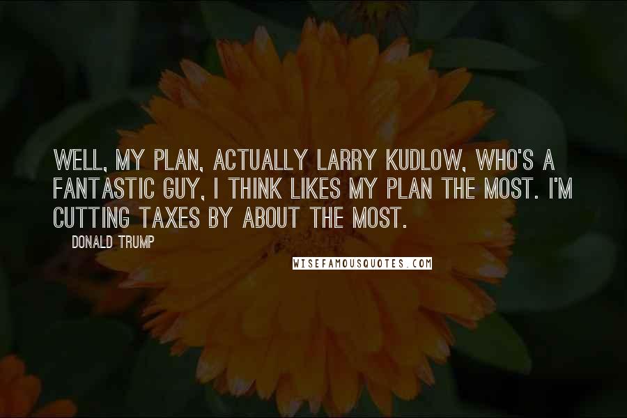 Donald Trump Quotes: Well, my plan, actually Larry Kudlow, who's a fantastic guy, I think likes my plan the most. I'm cutting taxes by about the most.