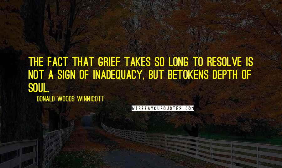 Donald Woods Winnicott Quotes: The fact that grief takes so long to resolve is not a sign of inadequacy, but betokens depth of soul.