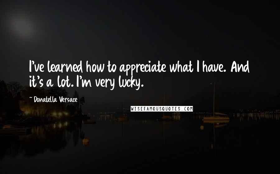 Donatella Versace Quotes: I've learned how to appreciate what I have. And it's a lot. I'm very lucky.