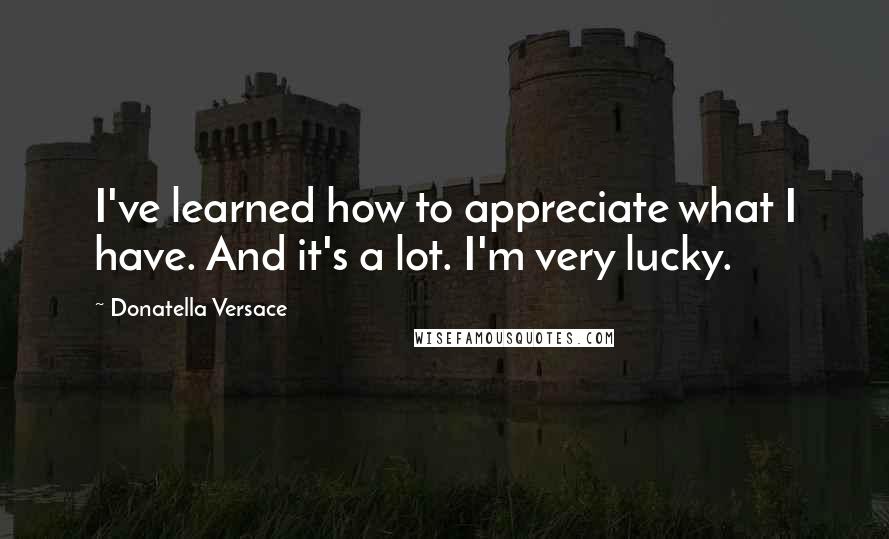 Donatella Versace Quotes: I've learned how to appreciate what I have. And it's a lot. I'm very lucky.