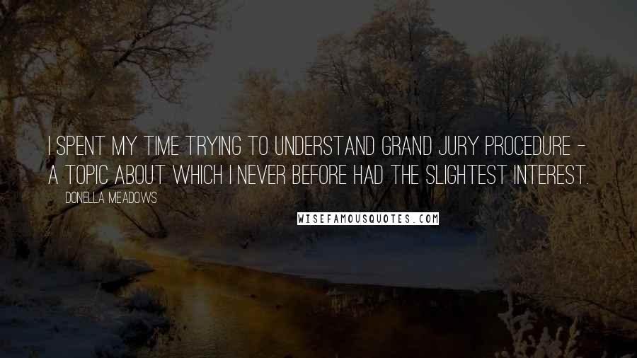 Donella Meadows Quotes: I spent my time trying to understand grand jury procedure - a topic about which I never before had the slightest interest.