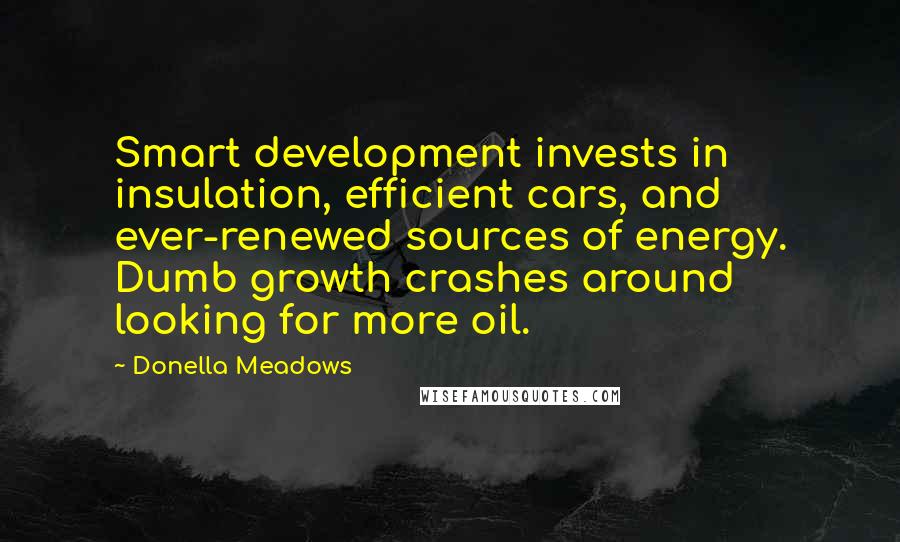 Donella Meadows Quotes: Smart development invests in insulation, efficient cars, and ever-renewed sources of energy. Dumb growth crashes around looking for more oil.