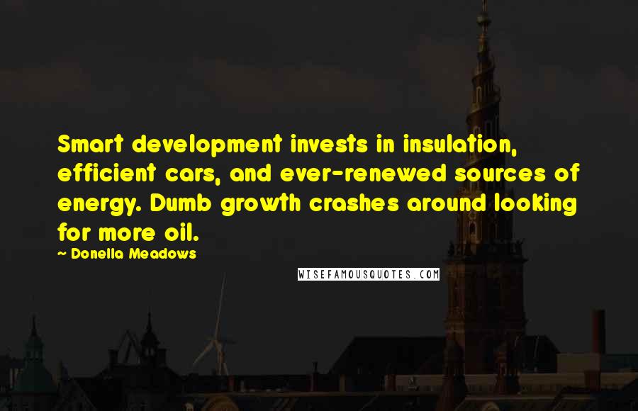 Donella Meadows Quotes: Smart development invests in insulation, efficient cars, and ever-renewed sources of energy. Dumb growth crashes around looking for more oil.