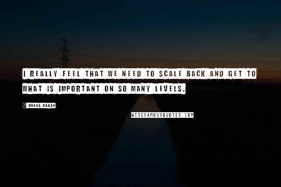 Donna Karan Quotes: I really feel that we need to scale back and get to what is important on so many levels.