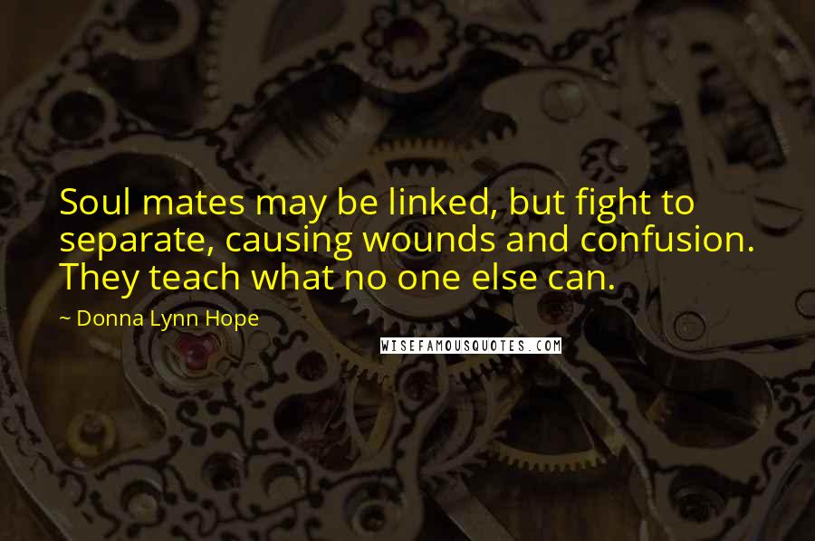 Donna Lynn Hope Quotes: Soul mates may be linked, but fight to separate, causing wounds and confusion. They teach what no one else can.