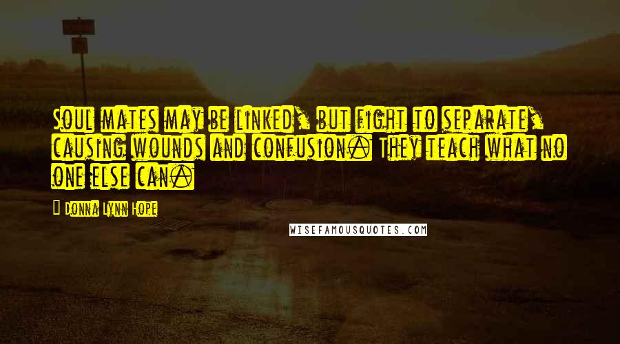 Donna Lynn Hope Quotes: Soul mates may be linked, but fight to separate, causing wounds and confusion. They teach what no one else can.