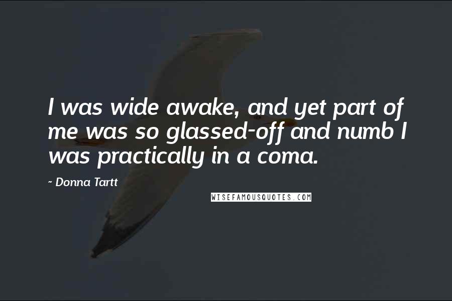 Donna Tartt Quotes: I was wide awake, and yet part of me was so glassed-off and numb I was practically in a coma.