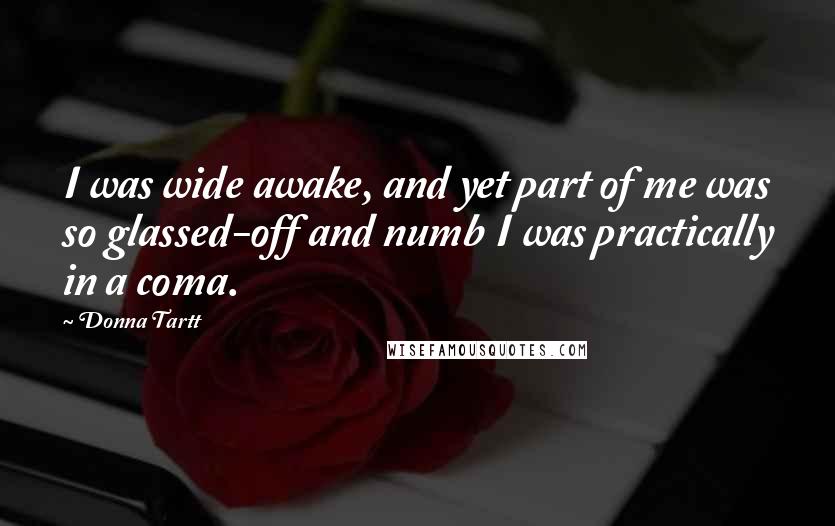 Donna Tartt Quotes: I was wide awake, and yet part of me was so glassed-off and numb I was practically in a coma.