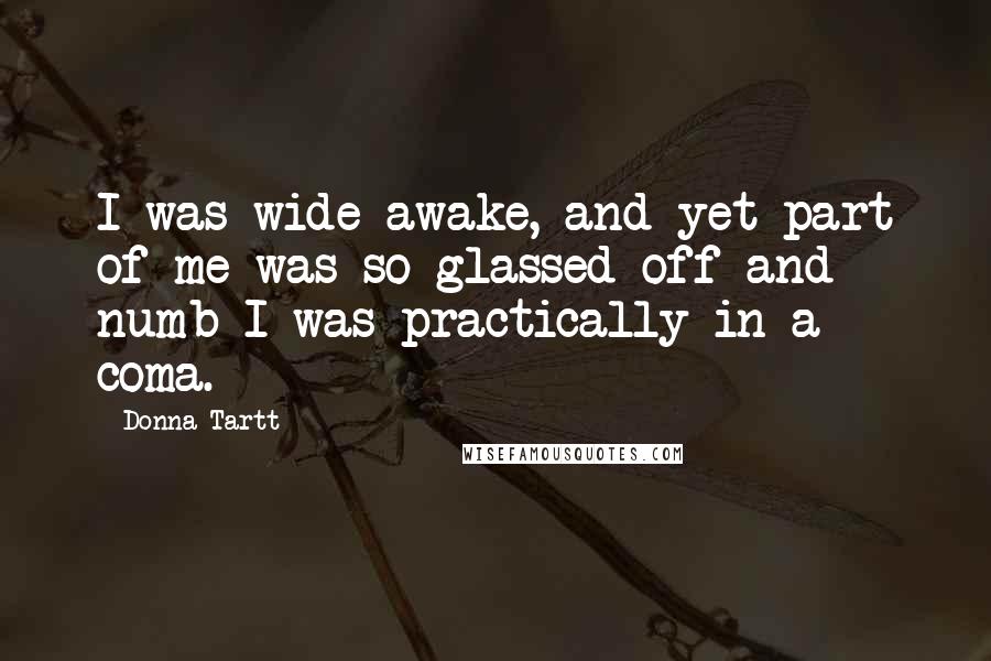 Donna Tartt Quotes: I was wide awake, and yet part of me was so glassed-off and numb I was practically in a coma.