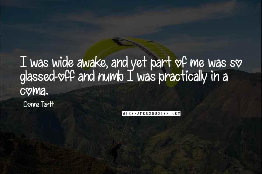 Donna Tartt Quotes: I was wide awake, and yet part of me was so glassed-off and numb I was practically in a coma.