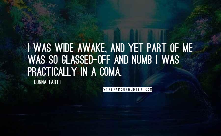 Donna Tartt Quotes: I was wide awake, and yet part of me was so glassed-off and numb I was practically in a coma.