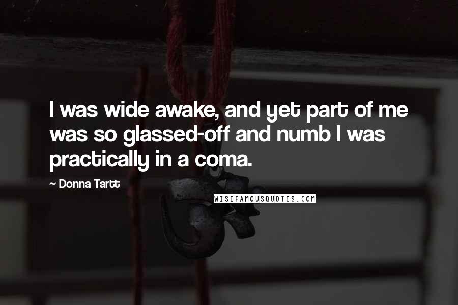 Donna Tartt Quotes: I was wide awake, and yet part of me was so glassed-off and numb I was practically in a coma.