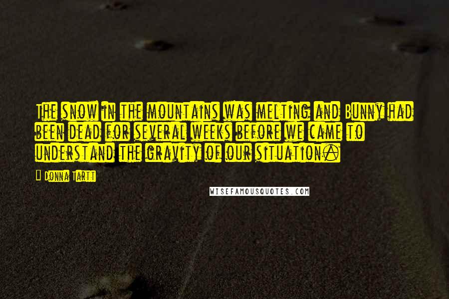Donna Tartt Quotes: The snow in the mountains was melting and Bunny had been dead for several weeks before we came to understand the gravity of our situation.