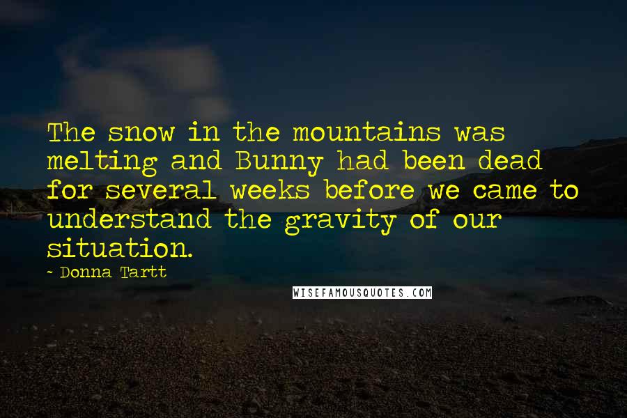 Donna Tartt Quotes: The snow in the mountains was melting and Bunny had been dead for several weeks before we came to understand the gravity of our situation.