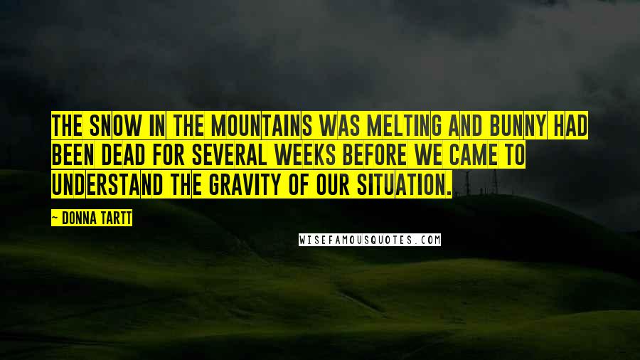 Donna Tartt Quotes: The snow in the mountains was melting and Bunny had been dead for several weeks before we came to understand the gravity of our situation.