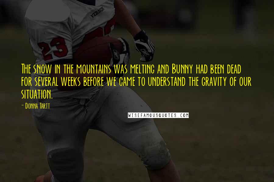 Donna Tartt Quotes: The snow in the mountains was melting and Bunny had been dead for several weeks before we came to understand the gravity of our situation.