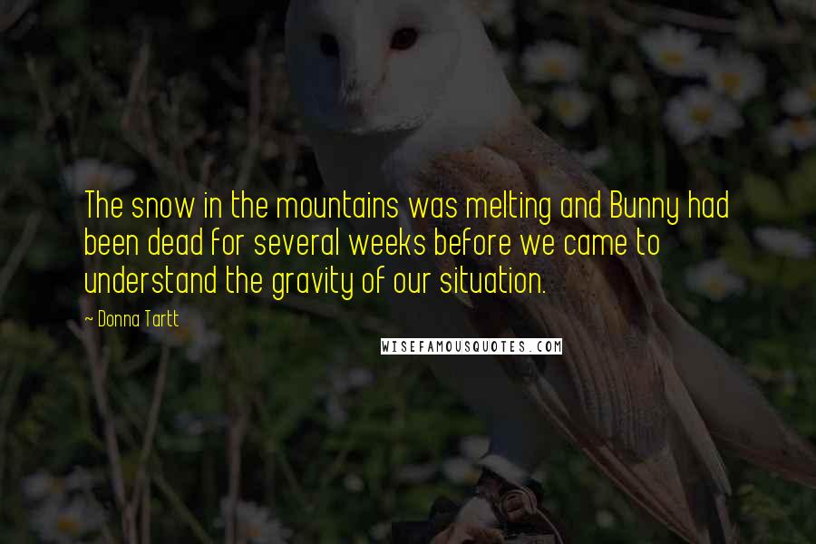 Donna Tartt Quotes: The snow in the mountains was melting and Bunny had been dead for several weeks before we came to understand the gravity of our situation.