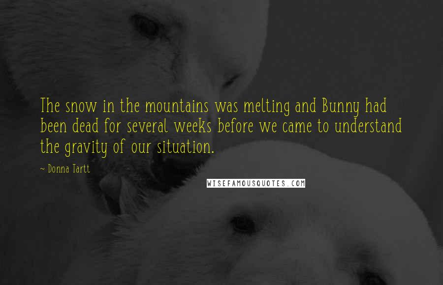 Donna Tartt Quotes: The snow in the mountains was melting and Bunny had been dead for several weeks before we came to understand the gravity of our situation.
